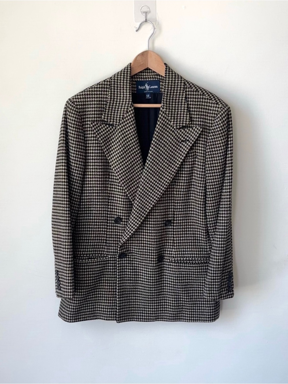 Vintage Ralph Lauren 100% Wool Double Breasted Blazer Jacket Size 12 USA 80s